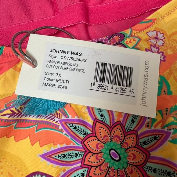 JOHNNY WAS Flamingo Mix Surf Cut-Out One Piece Swimsuit Plus Size 3X NWT $248 - Picture 4 of 10